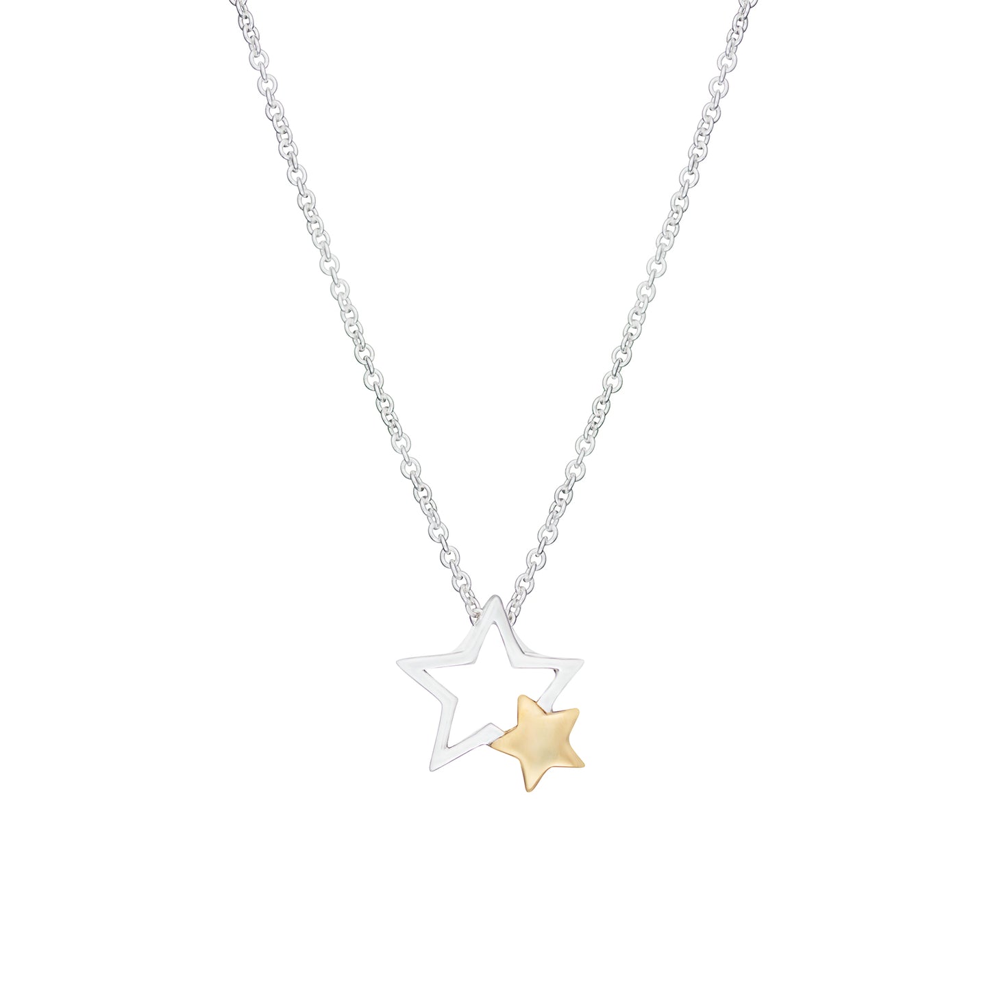 Sterling Silver Gold Plated Two Tone Two Stars Necklace