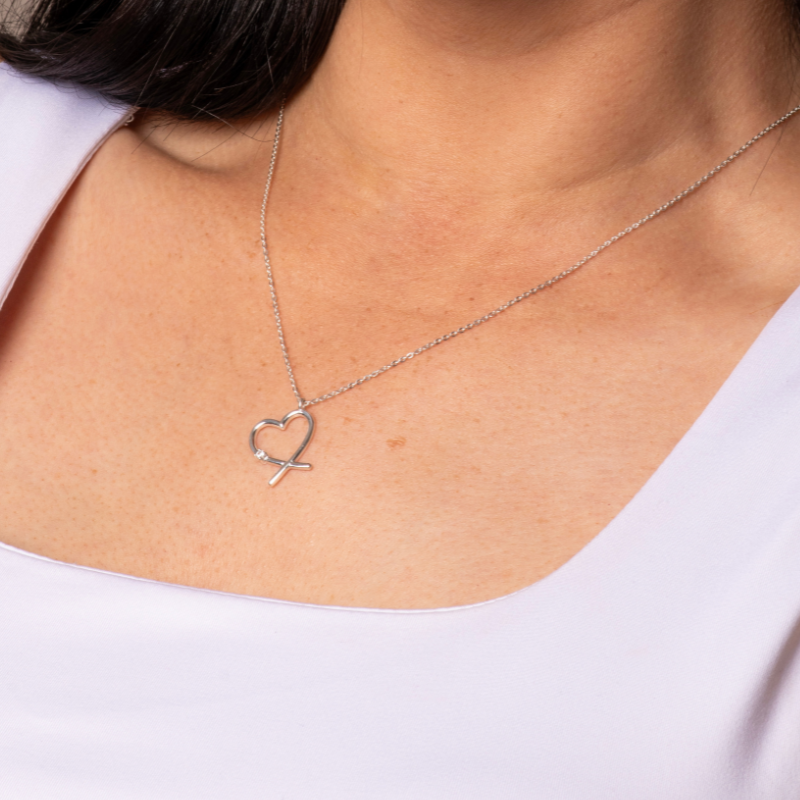 Sterling Silver Cubic Zirconia Heart Necklace
