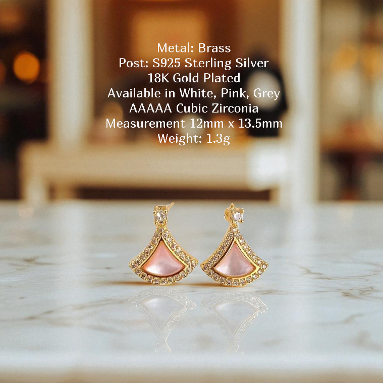 Divina Fan Crystal Studs Sterling Silver Post Earrings