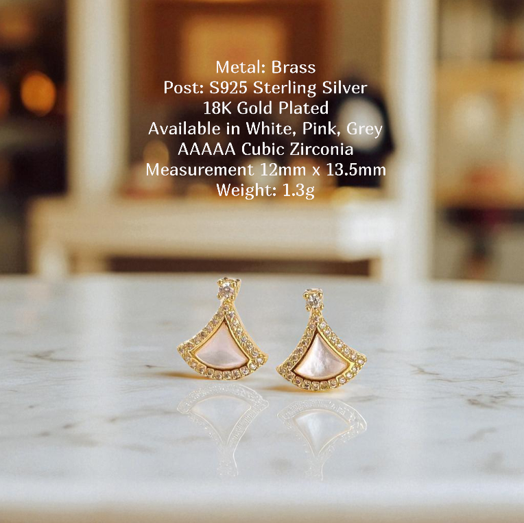 Divina Fan Crystal Studs Sterling Silver Post Earrings
