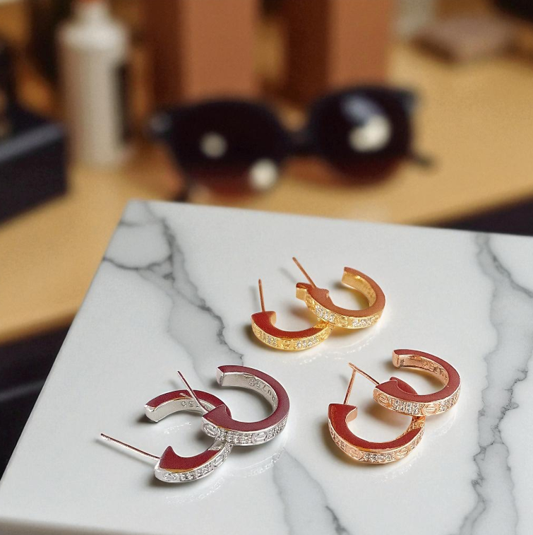 Crystal Accent Designer Huggies Sterling Silver Post Earrings