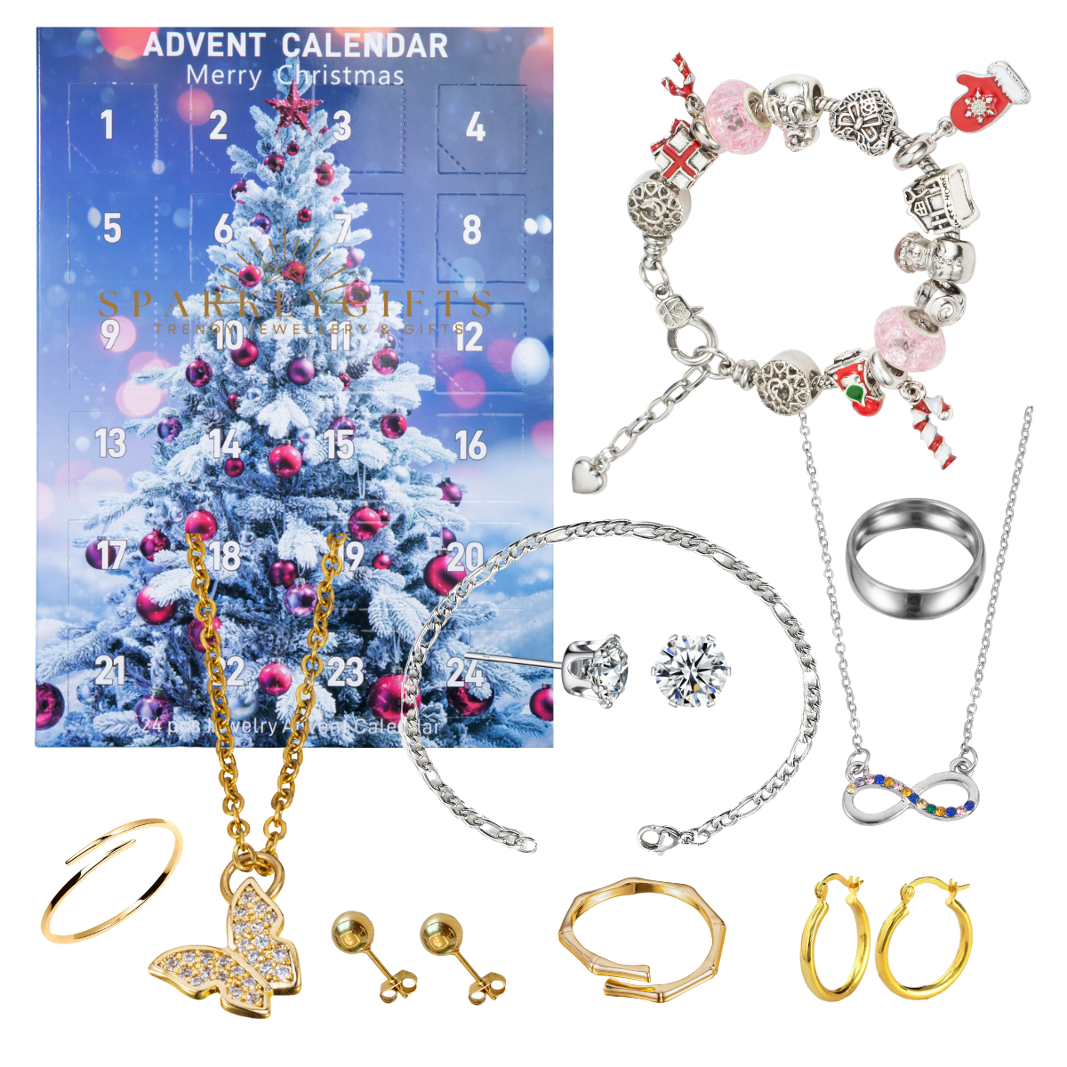 Christmas Gifts for Her – Jewellery Advent Calendar Countdown Necklace Earrings Bracelets and Rings Women