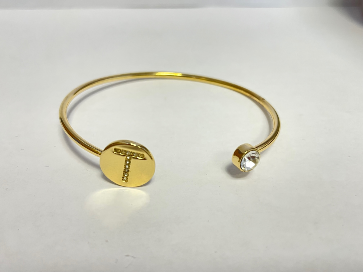 Gold Colour Adjustable Personalised Initial Open Bangle