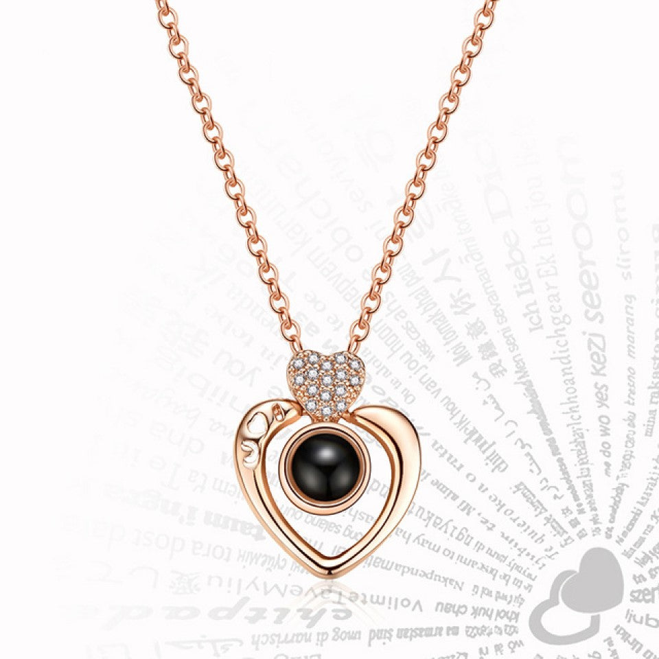 “I Love You”Heart Pendant with Crystals – Rose Gold or Silver Tone