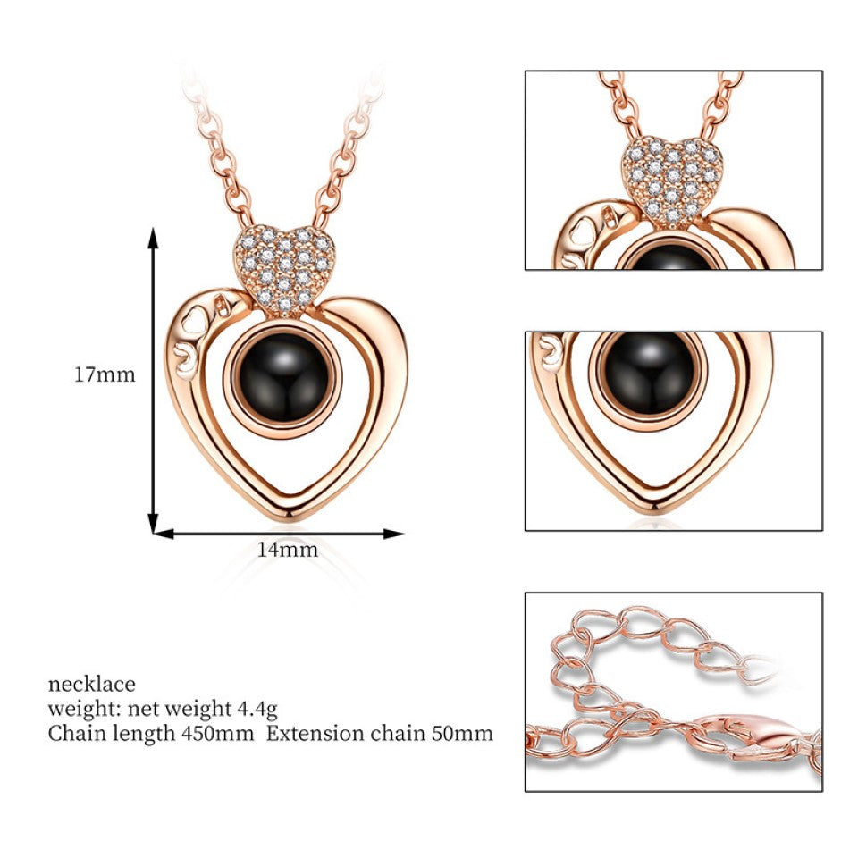 “I Love You”Heart Pendant with Crystals – Rose Gold or Silver Tone
