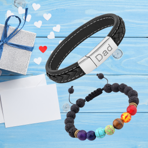 Men's Genuine Flat Leather Bracelet Selection and Chakra Beads Bracelet Set