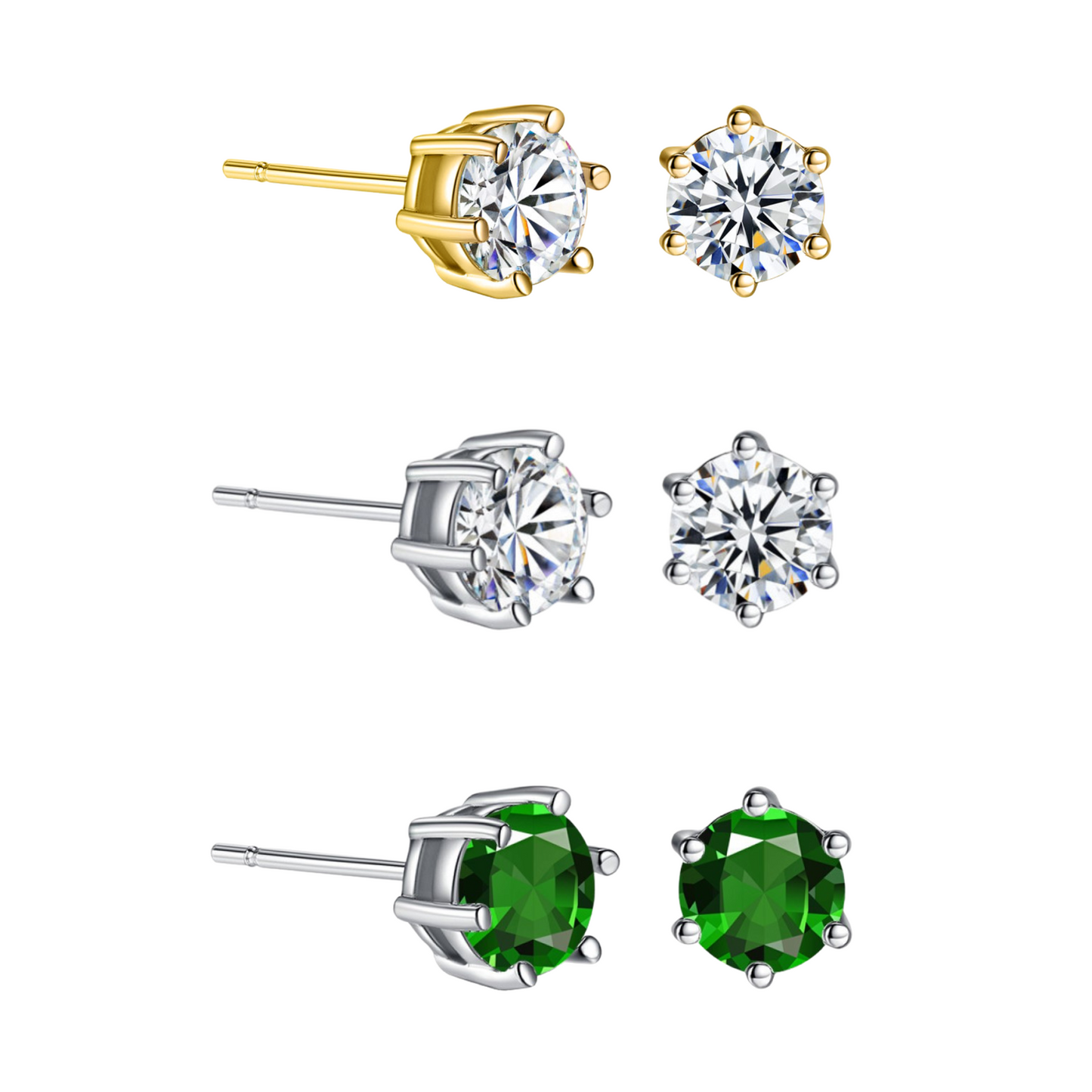 Gold or Silver Tone Stud Earrings with Premium Crystals