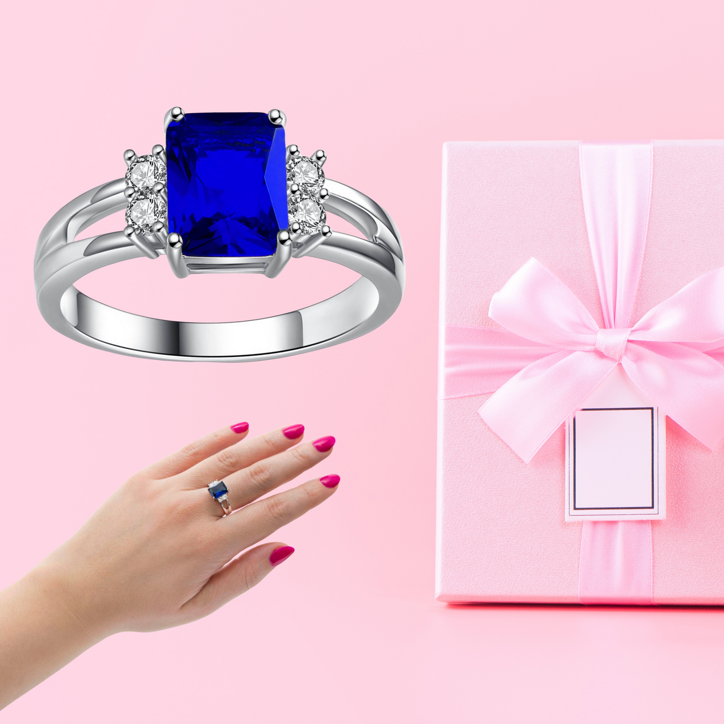 Silver Plated Royal Blue Crystal Ring