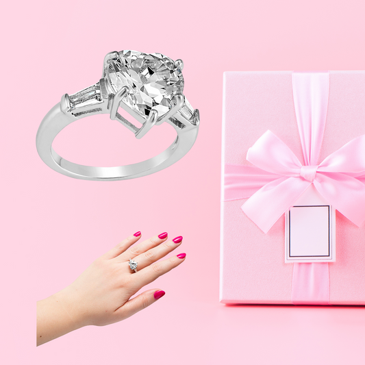 Women Sparkly Clear Crystal Heart Ring