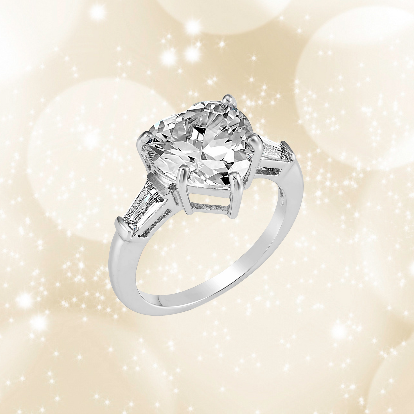Women Sparkly Clear Crystal Heart Ring