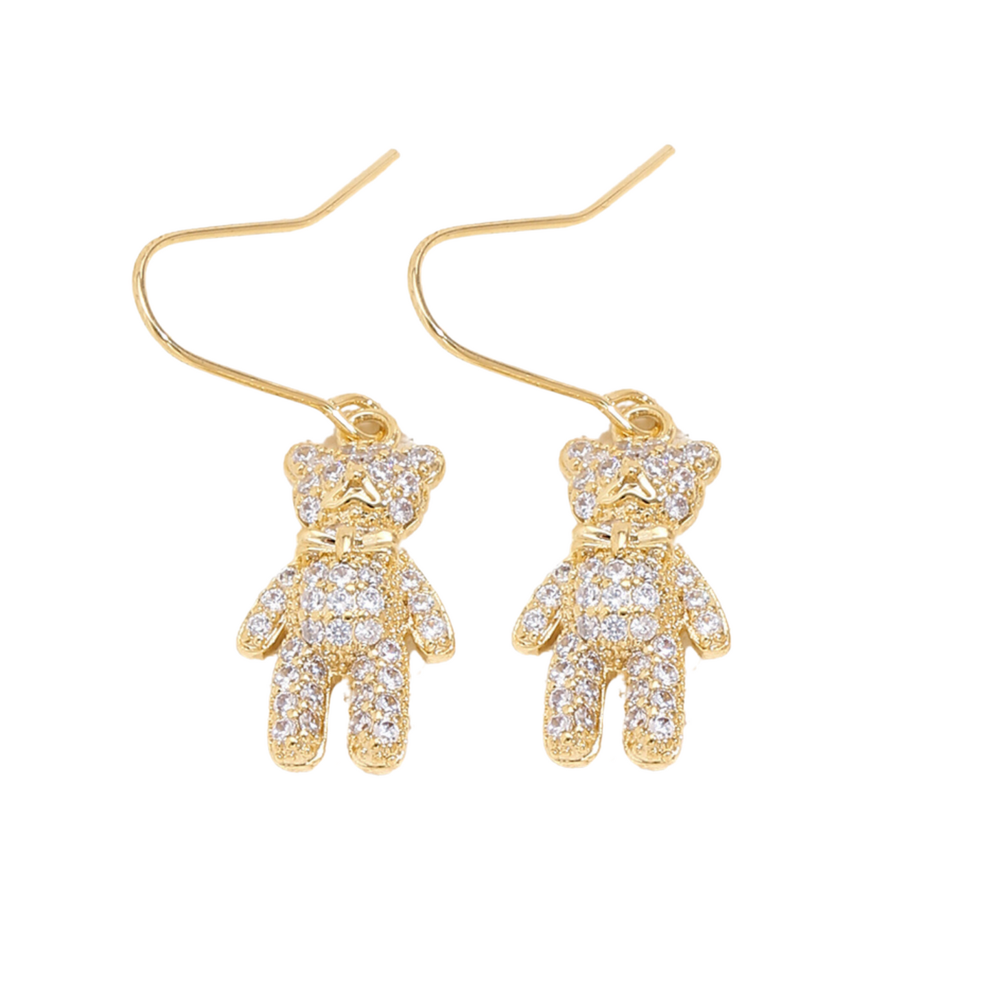 Crystal Bear Drop Dangle Earrings in Gold Tone
