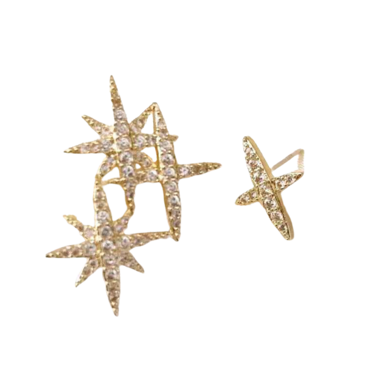 Women Sparkly Gold Tone Crystal Stars Stud Earrings