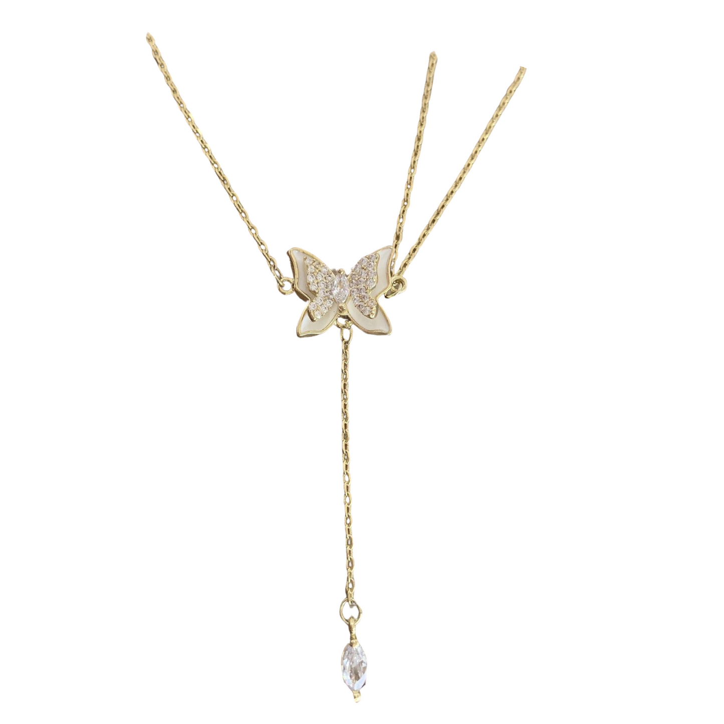 Crystal Butterfly with Diamond Drop Pendant Necklace