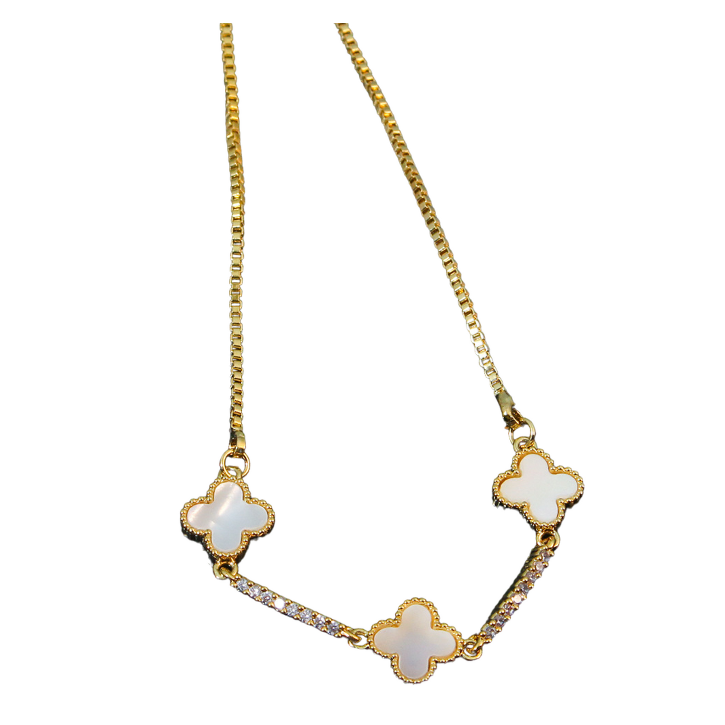 Beautiful Charming Flower Leaf Clover Adjustable Bracelet in Gold Tone