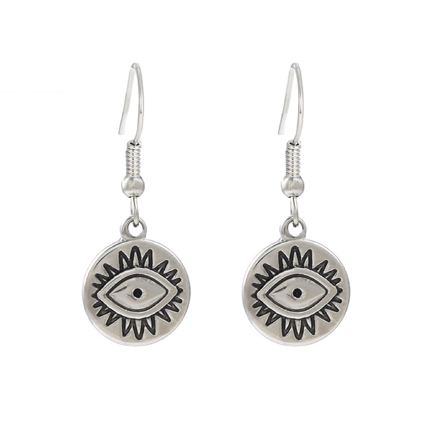 Women Evil Eye Dangle Hook Earrings in Silver Tone
