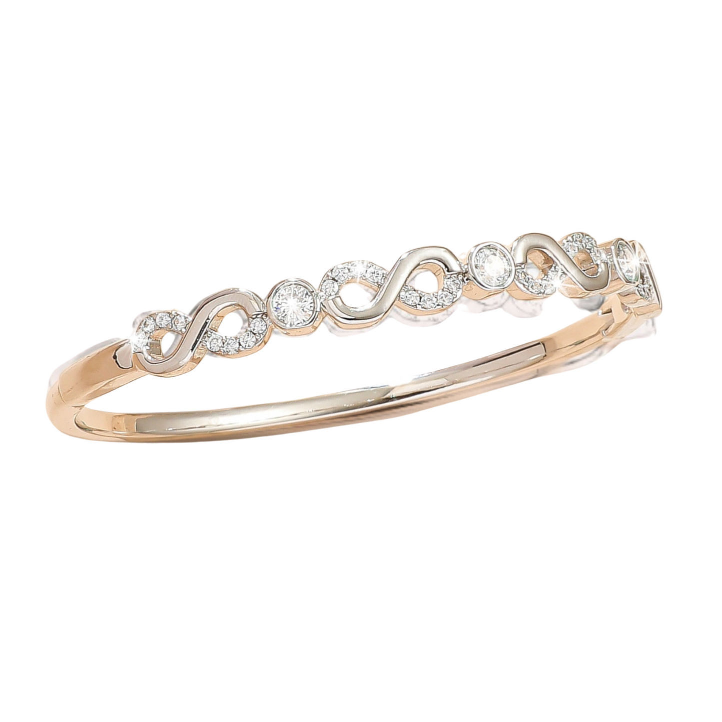 Women Sparkly Infinity Cubic Zirconia Bangle in Silver Tone
