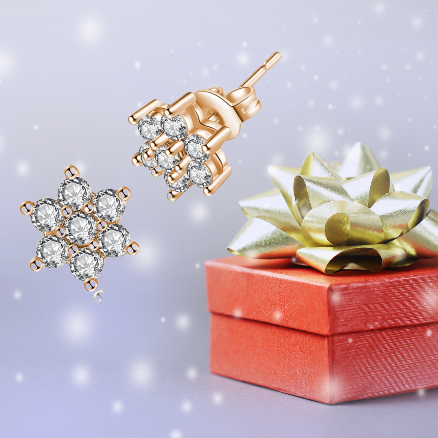 Sparkling Crystals Women Rosegold Flower Stud Earrings