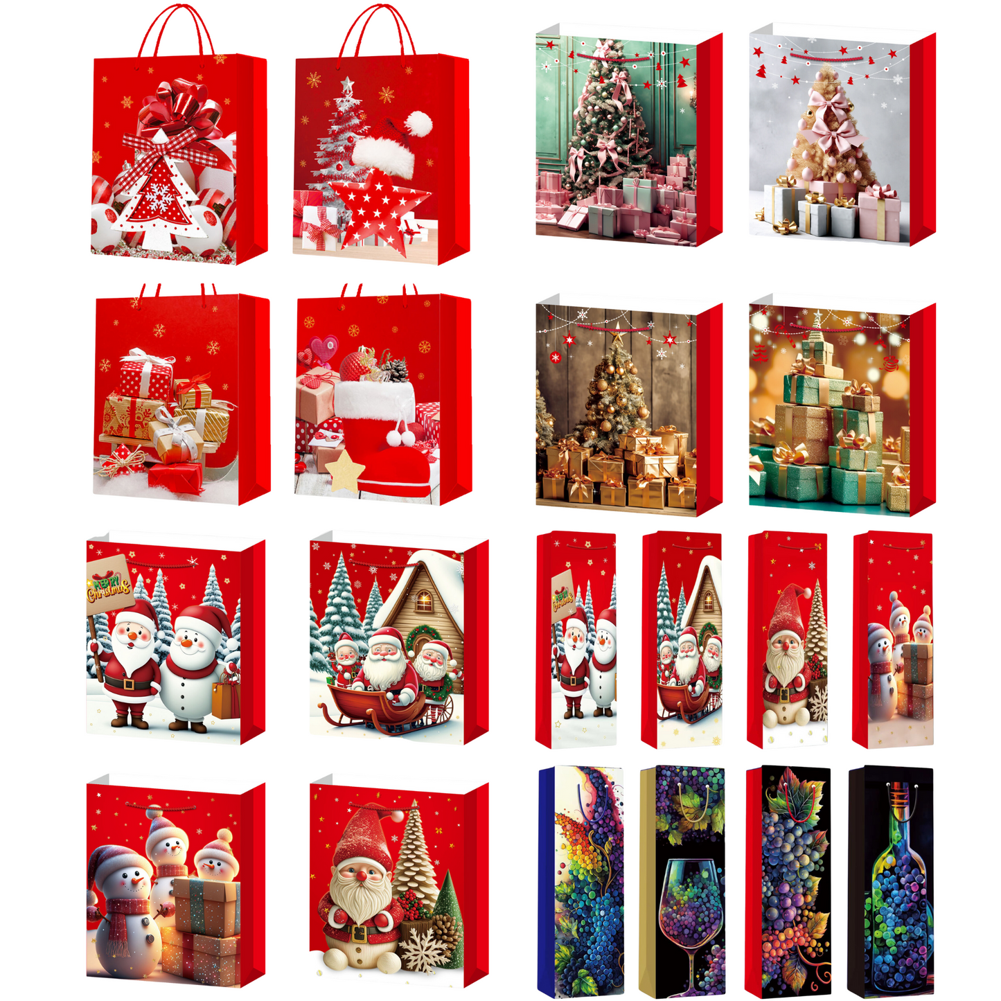 Christmas Theme Shopping Gift Present Premium Paper Tote Carry Bags Mixed 10PC