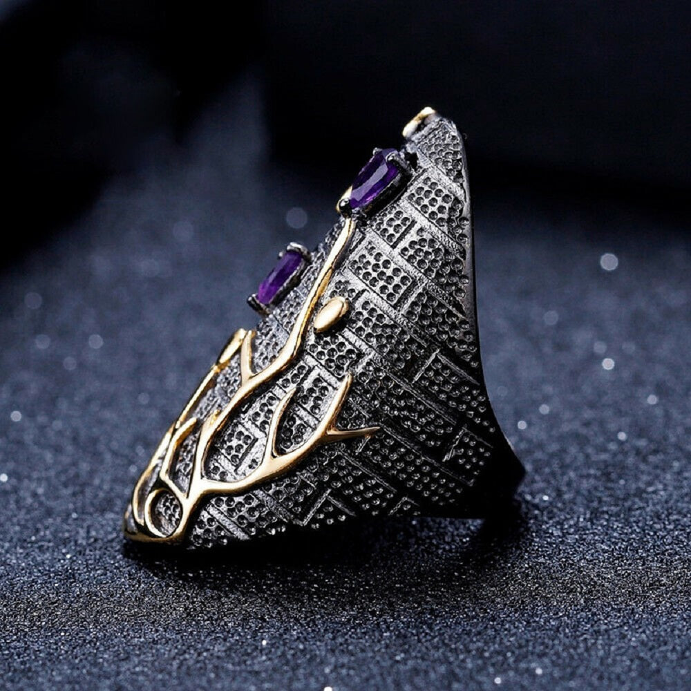 Tungsten Tree Purple Gemstone Gold Ring
