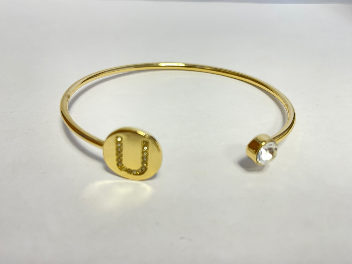 Gold Colour Adjustable Personalised Initial Open Bangle