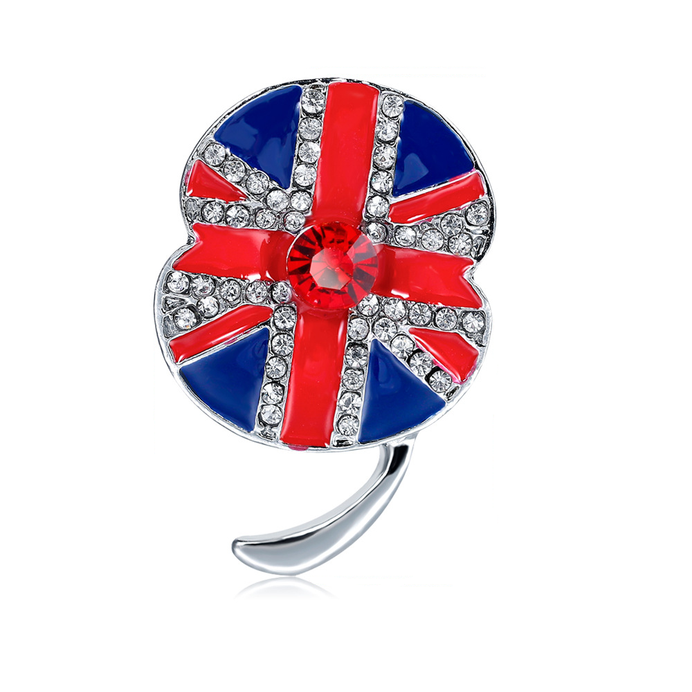 Sparkling Crystal Union Jack Poppy Brooch