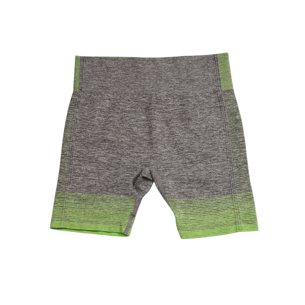 Seamless High Quality Stretchy Yoga Activewear Gym Suit 2pcs Set Grey & Green - Top and Shorts