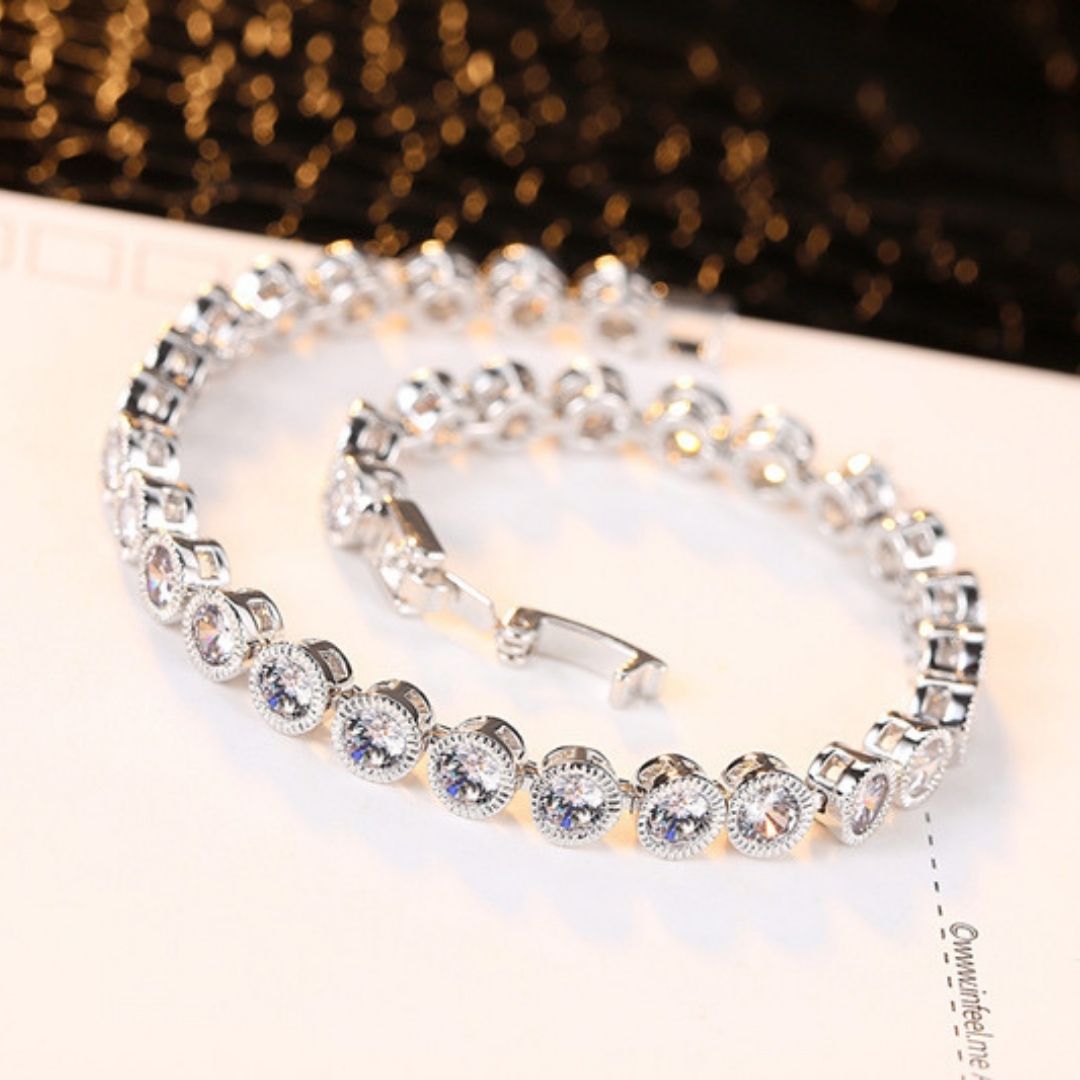 Silver Tone Cubic Zirconia Tennis Bracelet