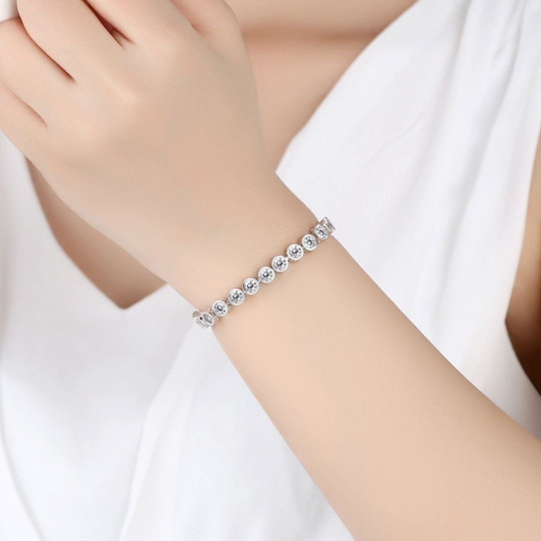 Silver Tone Cubic Zirconia Tennis Bracelet