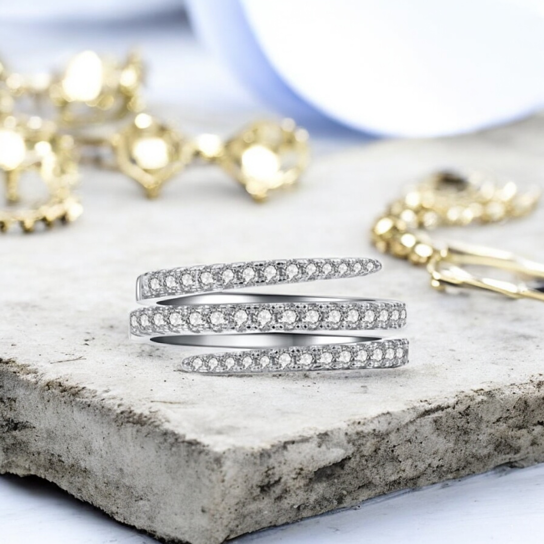 Silvery Clear Crystal Swirl Open-ended Ring