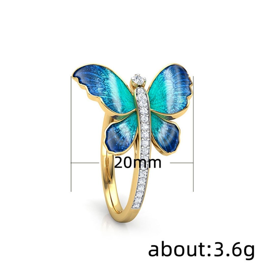 Stunning Gold Tone Blue Butterfly Ring