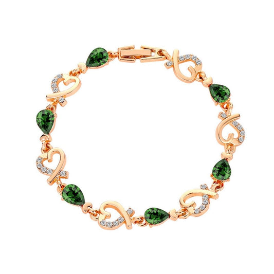 Rose Gold Linked Heart Bracelet with Coloured Stones