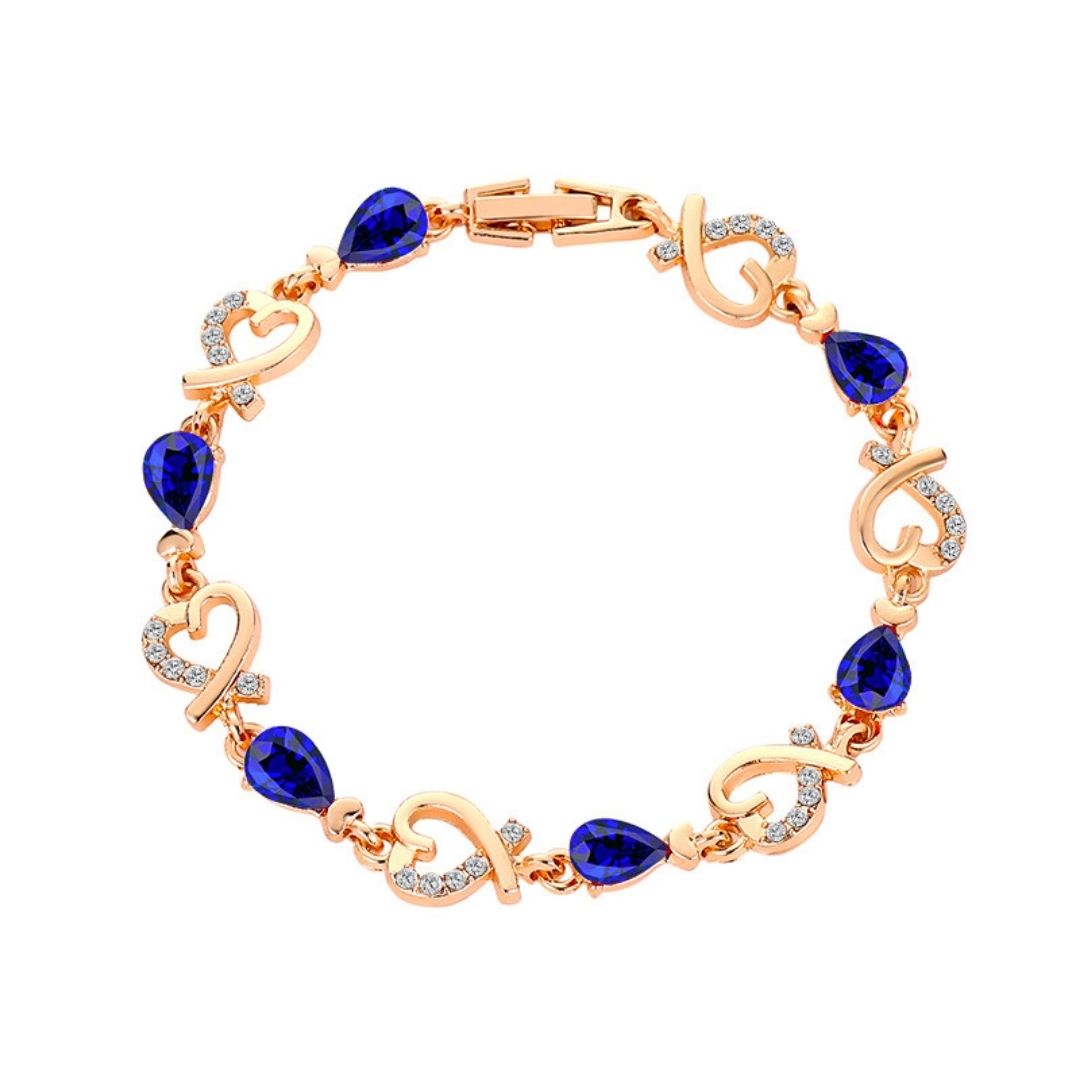 Rose Gold Linked Heart Bracelet with Coloured Stones