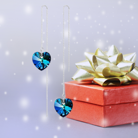 Ocean Blue Heart-Shaped Premium Crystal Earrings
