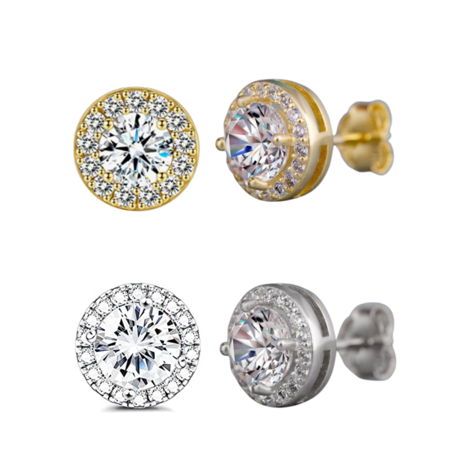 Halo Stud Round Crystal Earrings – Gold Tone or Silver Tone