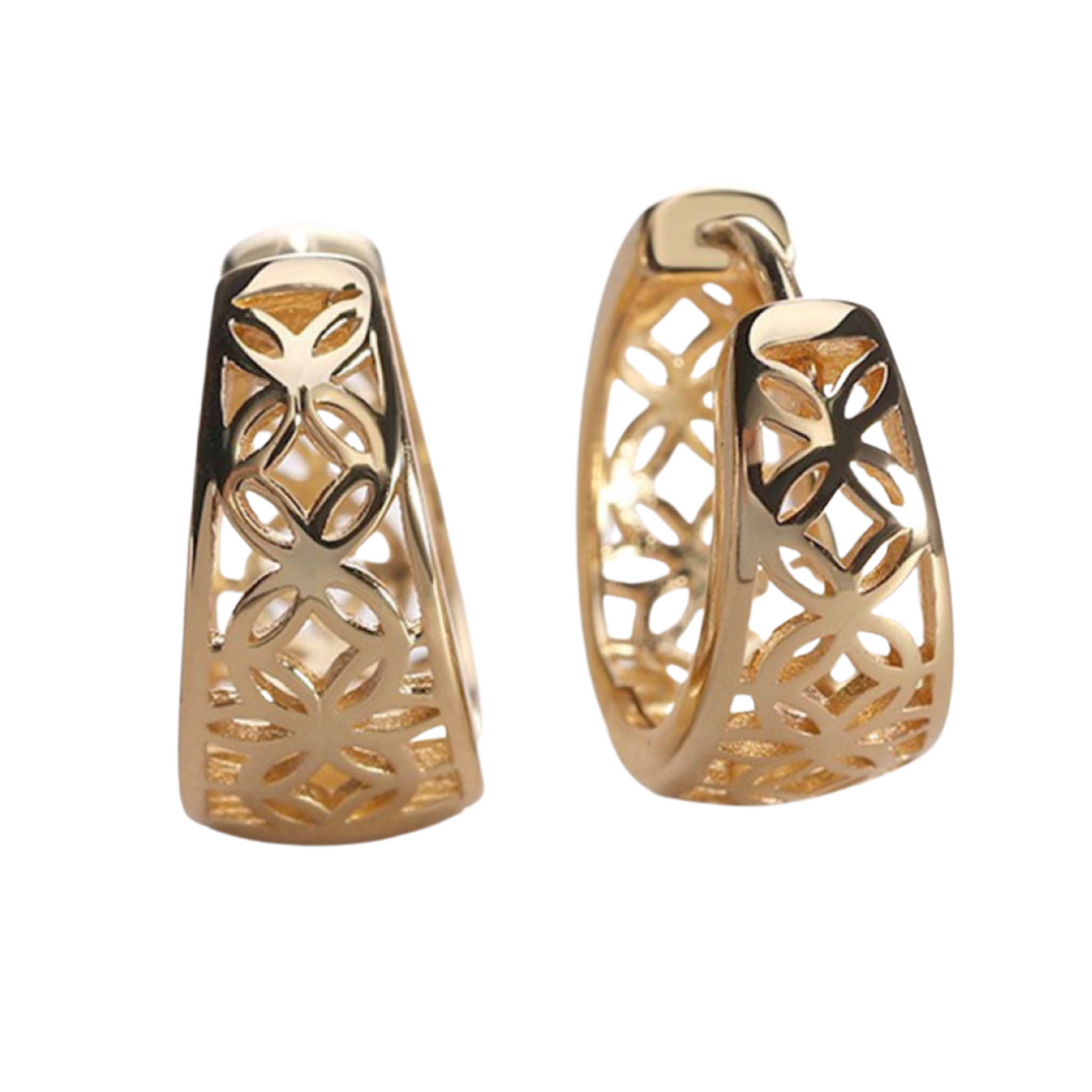 Golden hollow J- Hoops four-leaf petal earrings