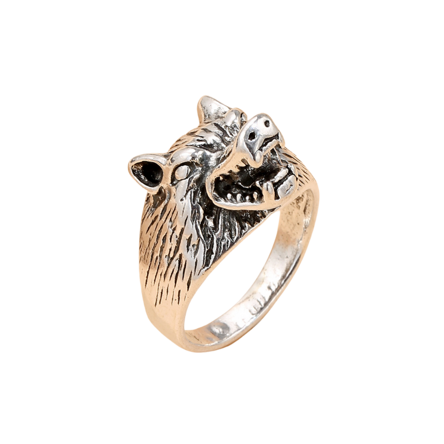 Fashionable Wolf Head Ring Silver Tone