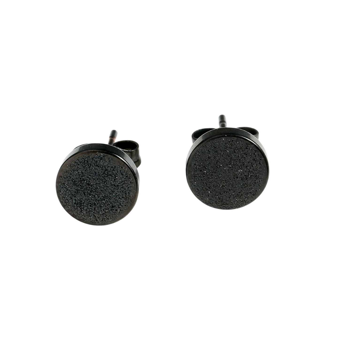 Titanium Steel Matte Black Round Stud Earrings Unisex