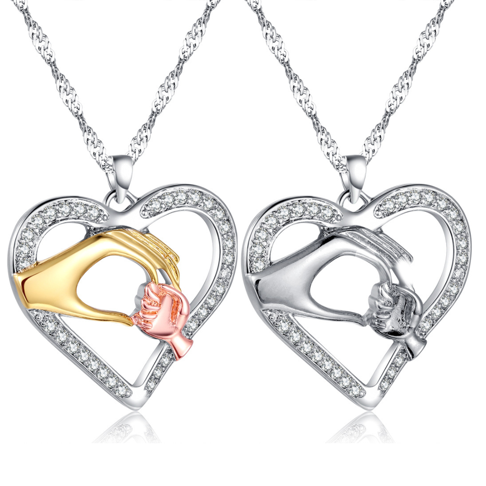 Caring Hands Two Tone Crystal Heart Pendant