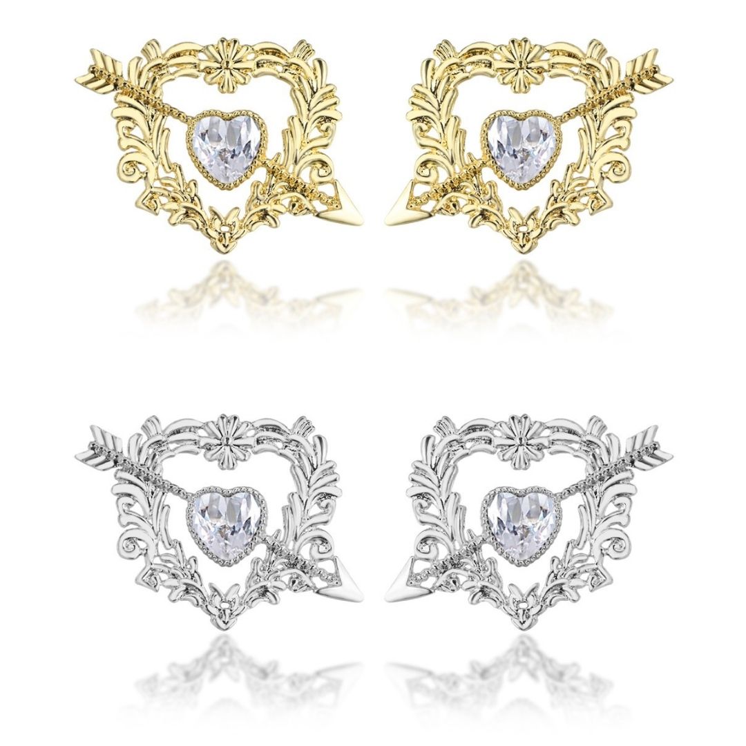 Stunning Crystal Cupid Arrow Heart Stud Earrings- Gold or Silver