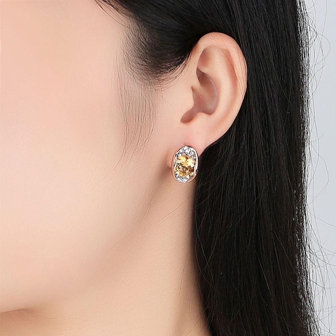 Rose Gold Plated Stud Earrings with Clear or Amber Crystals