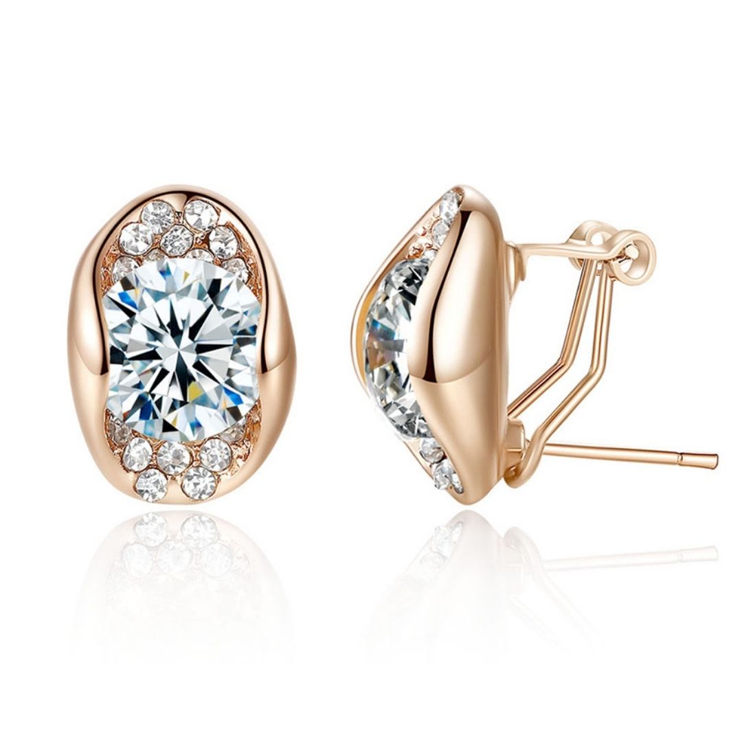 Rose Gold Plated Stud Earrings with Clear or Amber Crystals