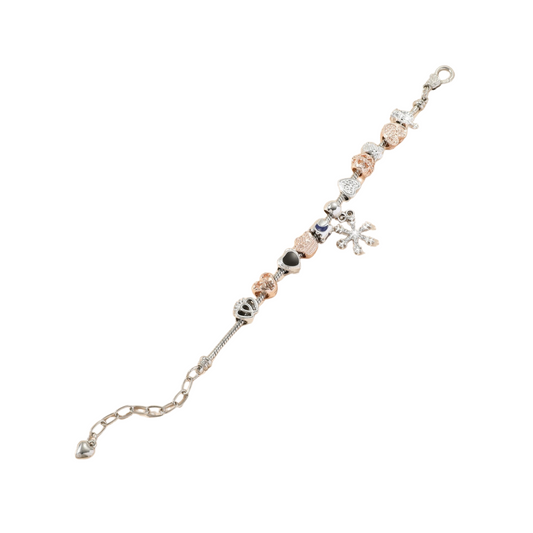 Charming Silver and Rosegold Women Snowflake Drop and Beads Chain Bracelet