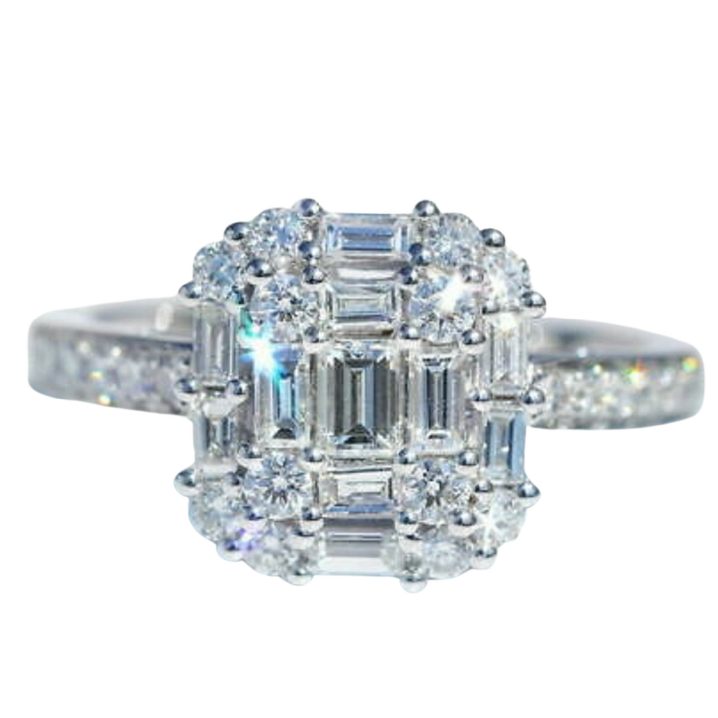Princess Square Silver Simulated Diamond Cluster Ring