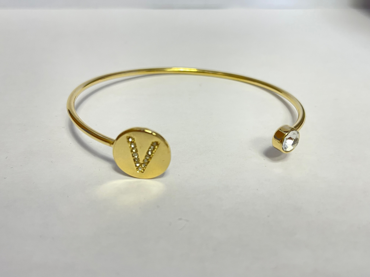 Gold Colour Adjustable Personalised Initial Open Bangle