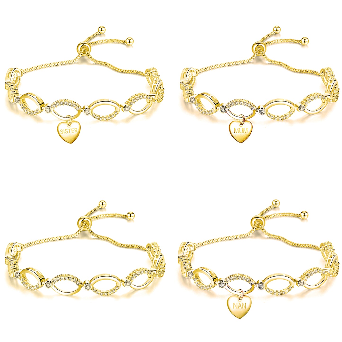 Gold Tone Multi-Link Infinity Adjustable Bracelet with Premium Crystal