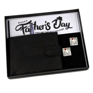 Father's Day Genuine Leather Wallet and "I love My Dad" Cufflinks Set