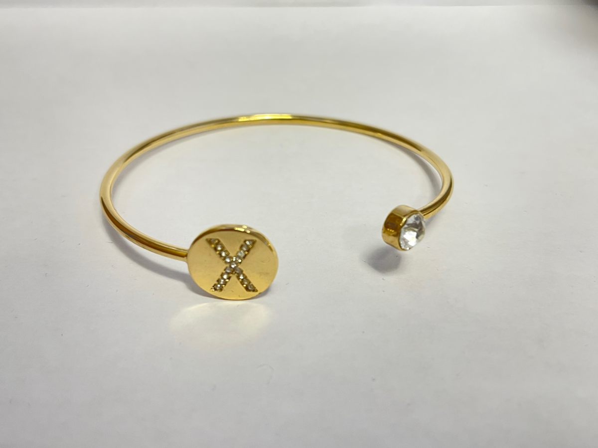 Gold Colour Adjustable Personalised Initial Open Bangle