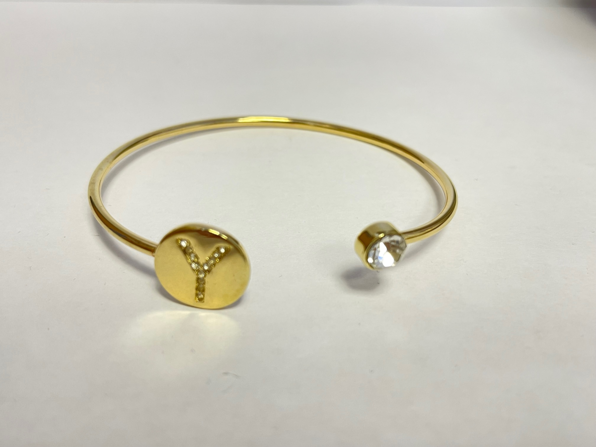Gold Colour Adjustable Personalised Initial Open Bangle
