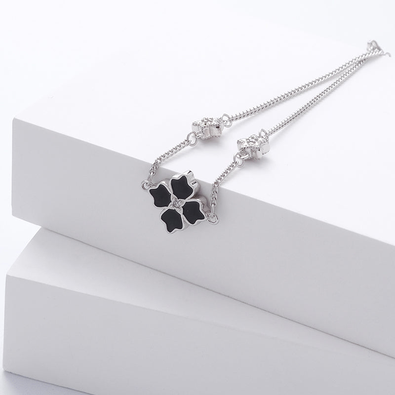 Sterling Silver Apotie Black Cléo Blossom Clover Bracelet Adjustable Stamped S925