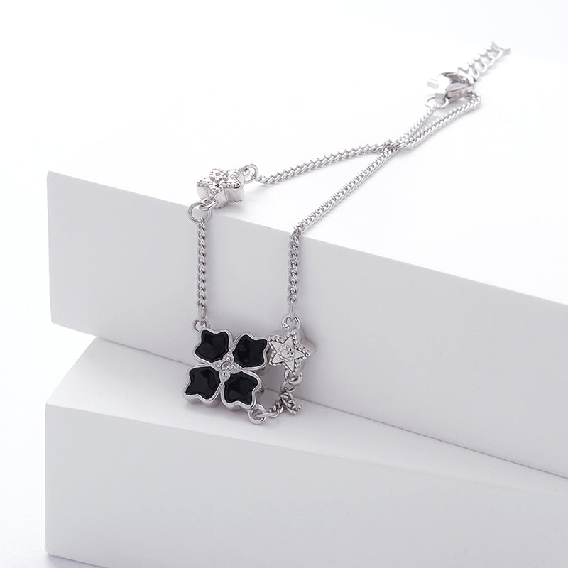 Sterling Silver Apotie Black Cléo Blossom Clover Bracelet Adjustable Stamped S925